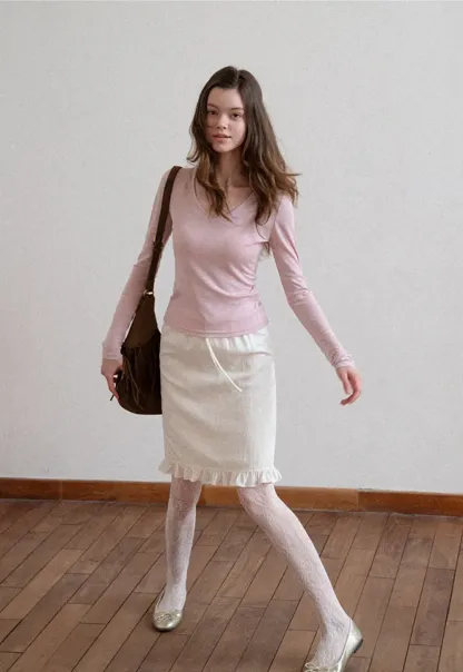 Linen skirt with drawstring waist and ruffled hem