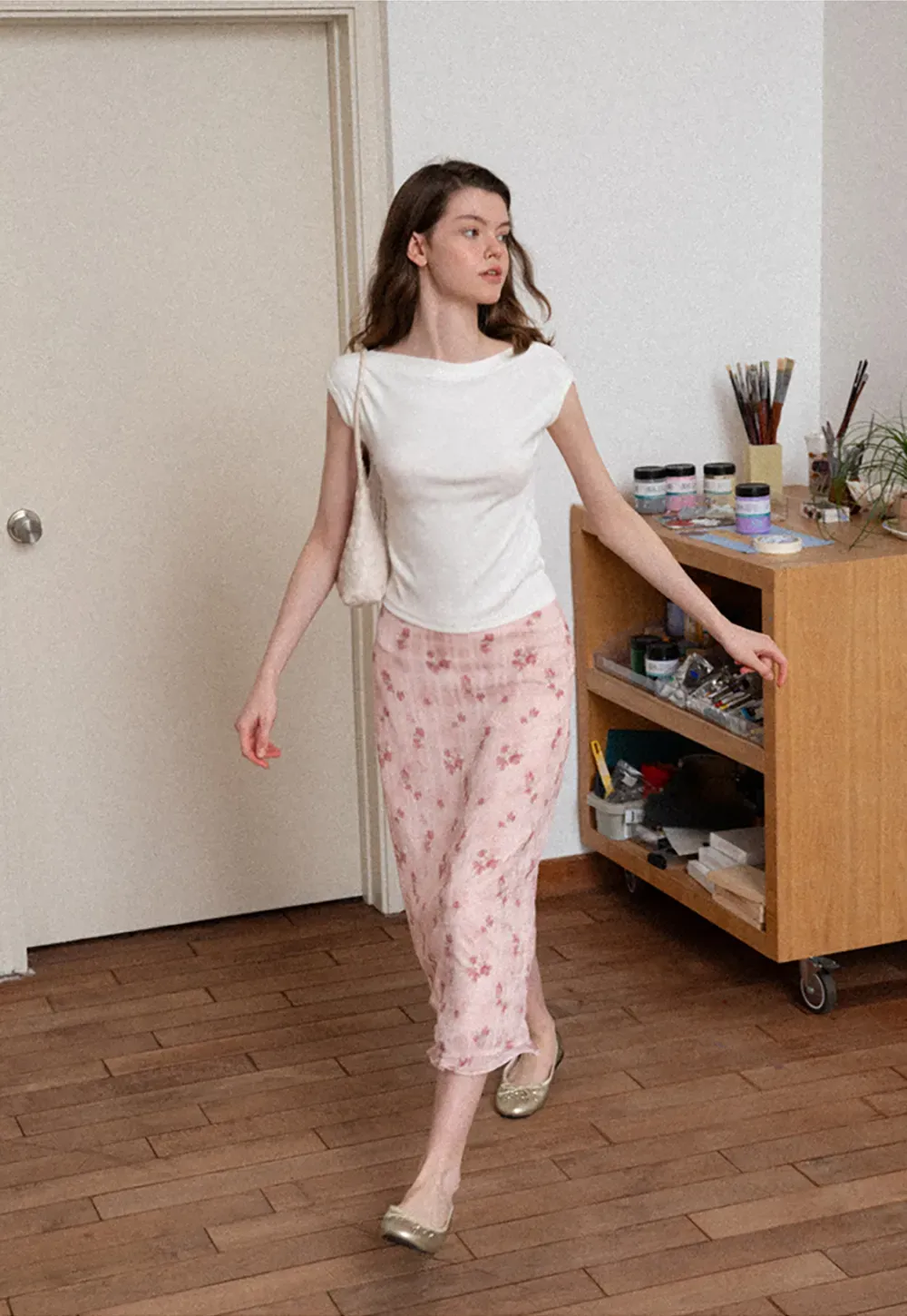 Floral Print Lightweight Flowy Midi Skirt