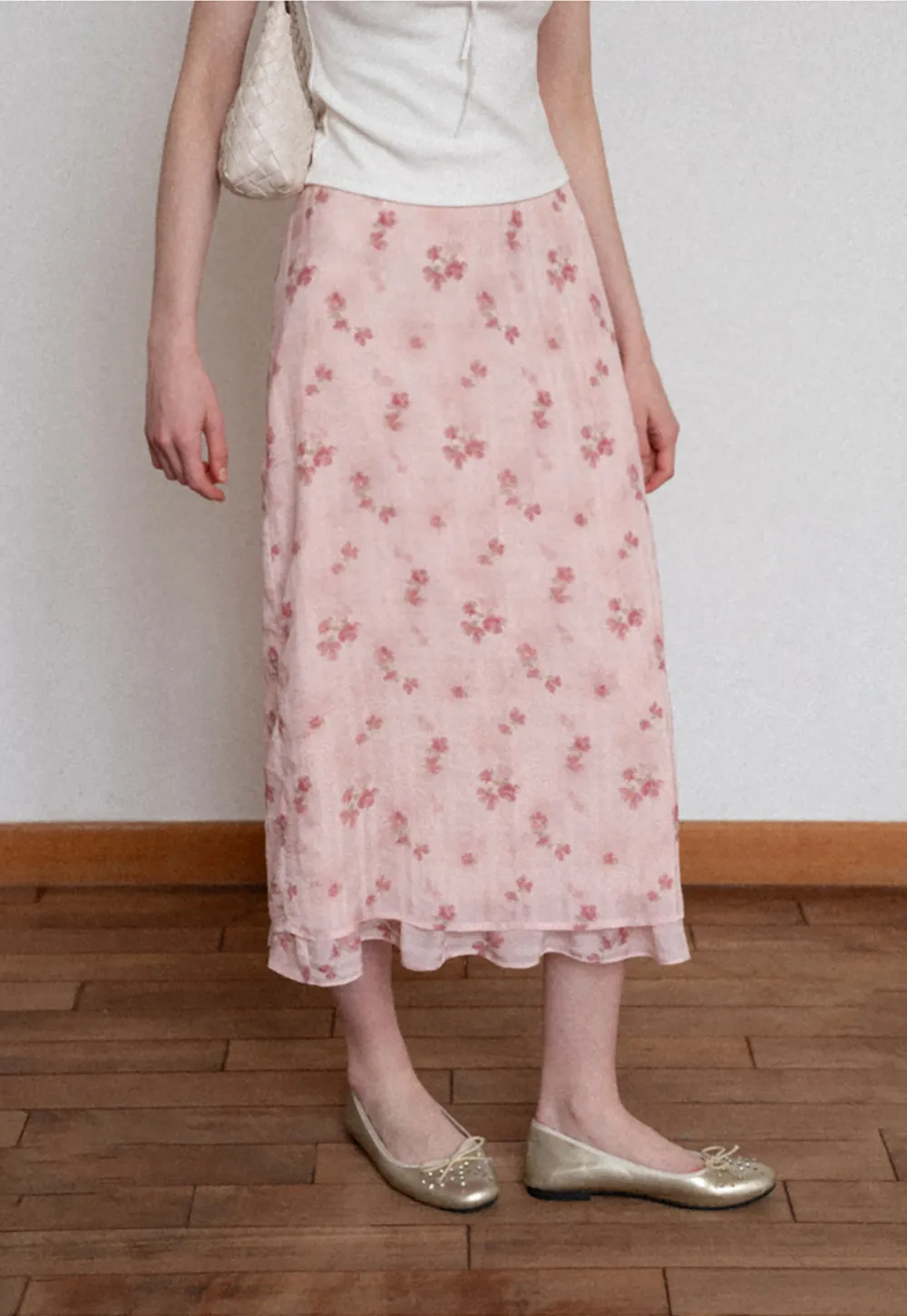 Floral Print Lightweight Flowy Midi Skirt