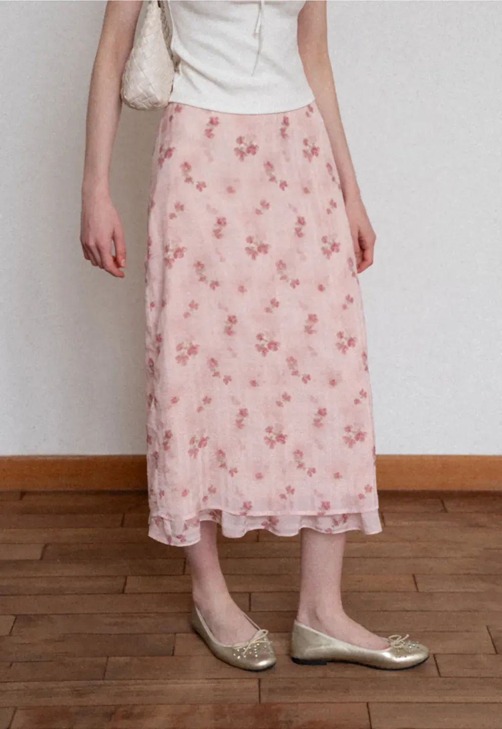 Floral Print Lightweight Flowy Midi Skirt