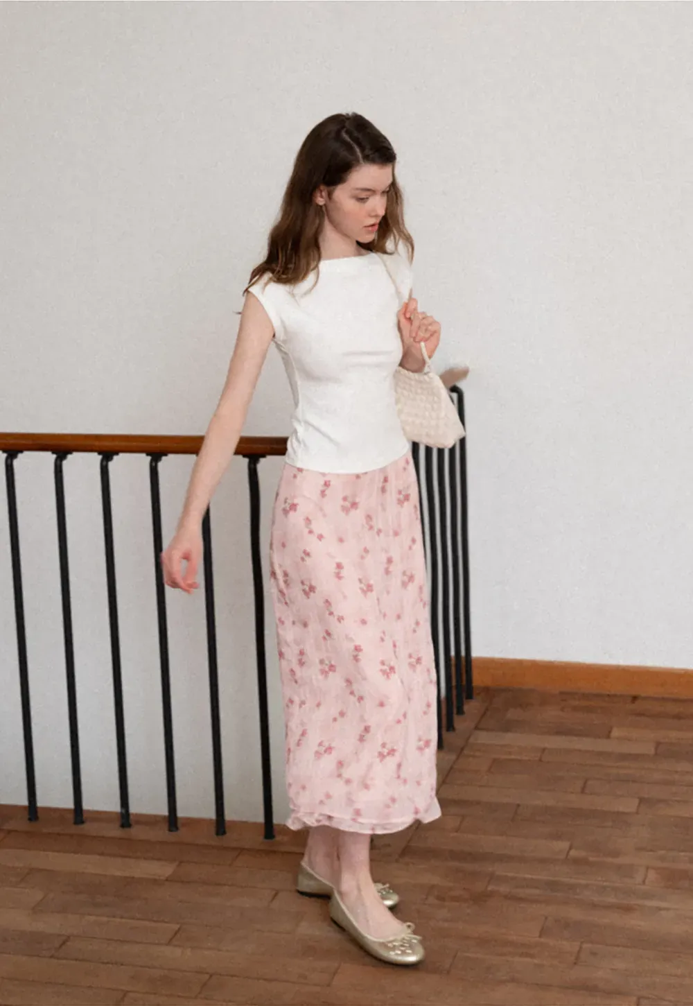 Floral Print Lightweight Flowy Midi Skirt