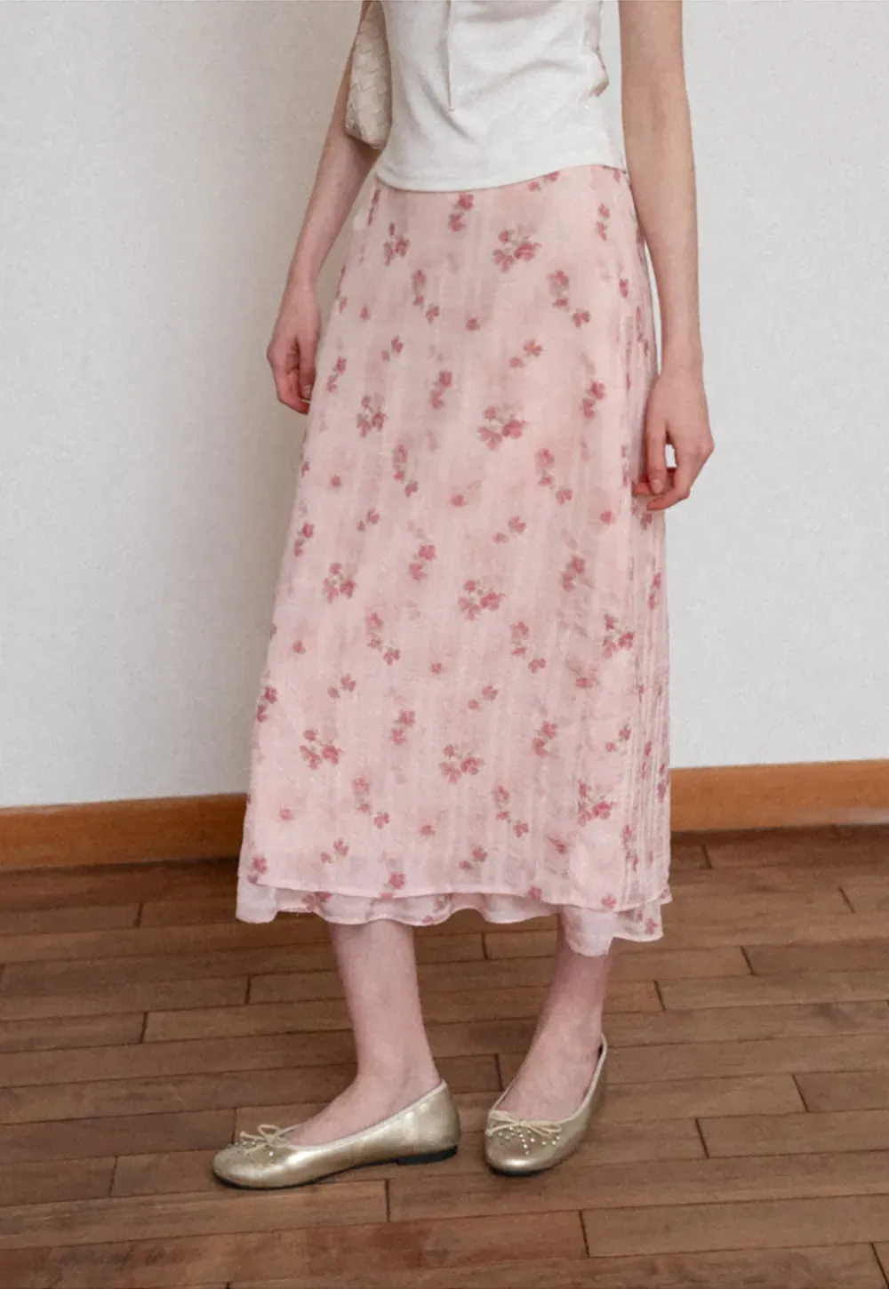 Floral Print Lightweight Flowy Midi Skirt