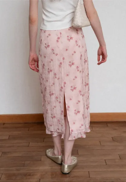 Floral Print Lightweight Flowy Midi Skirt
