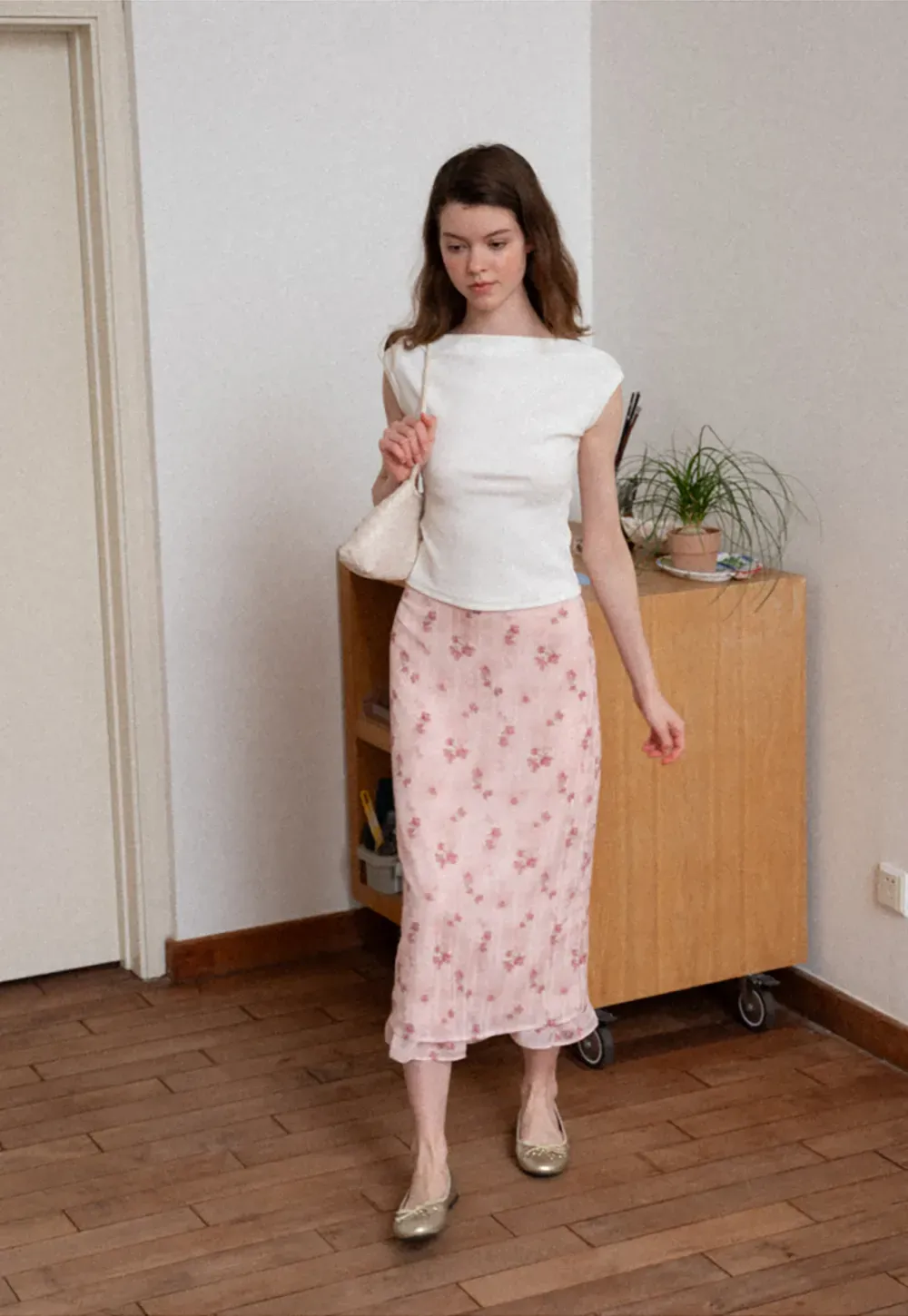 Floral Print Lightweight Flowy Midi Skirt