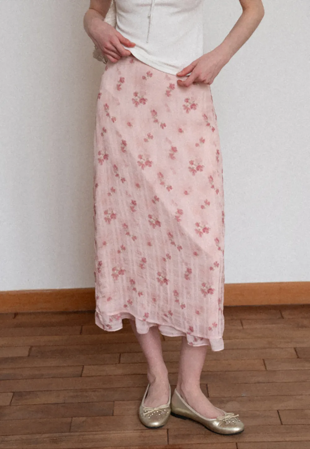 Floral Print Lightweight Flowy Midi Skirt