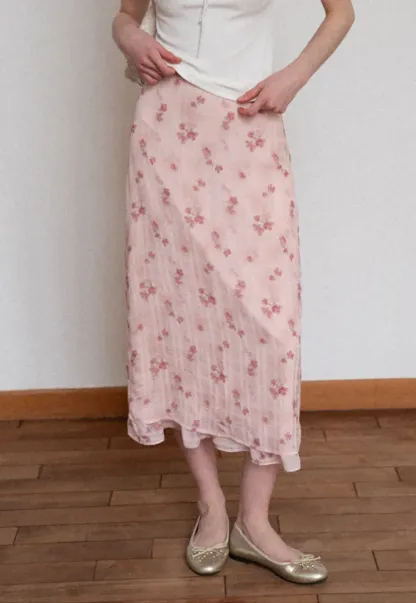 Floral Print Lightweight Flowy Midi Skirt