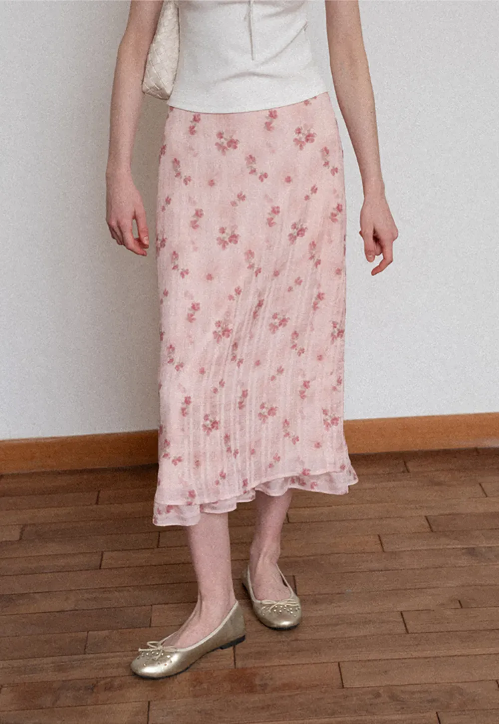 Floral Print Lightweight Flowy Midi Skirt