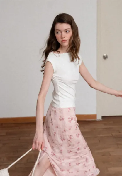 Floral Print Lightweight Flowy Midi Skirt