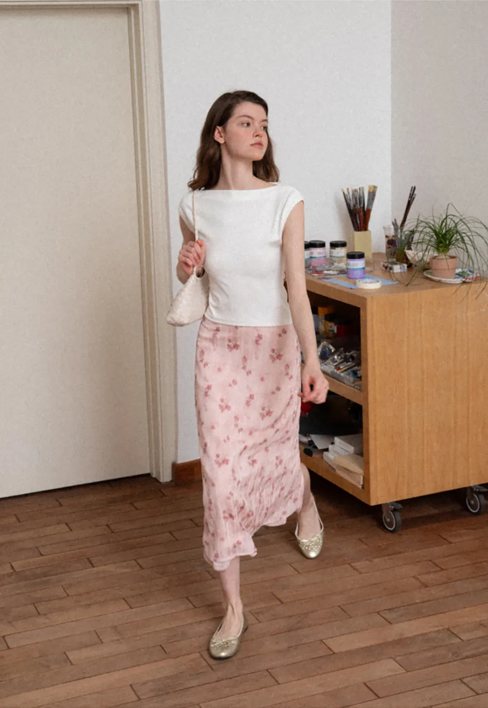 Floral Print Lightweight Flowy Midi Skirt