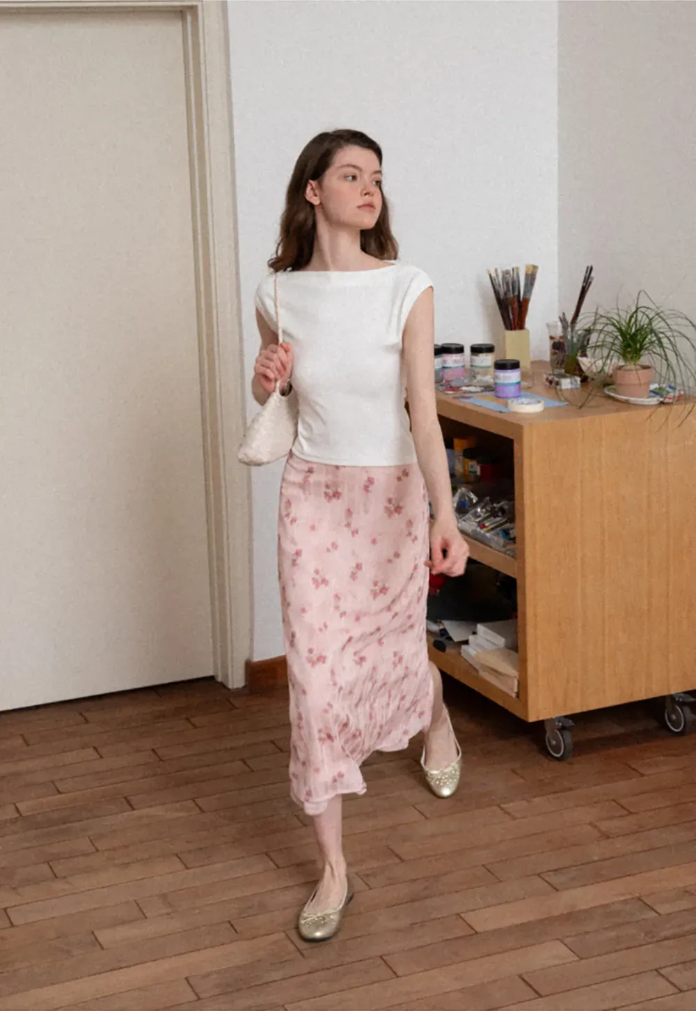 Floral Print Lightweight Flowy Midi Skirt