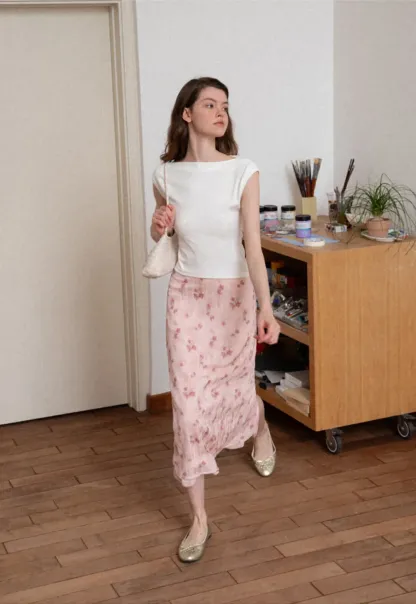 Floral Print Lightweight Flowy Midi Skirt