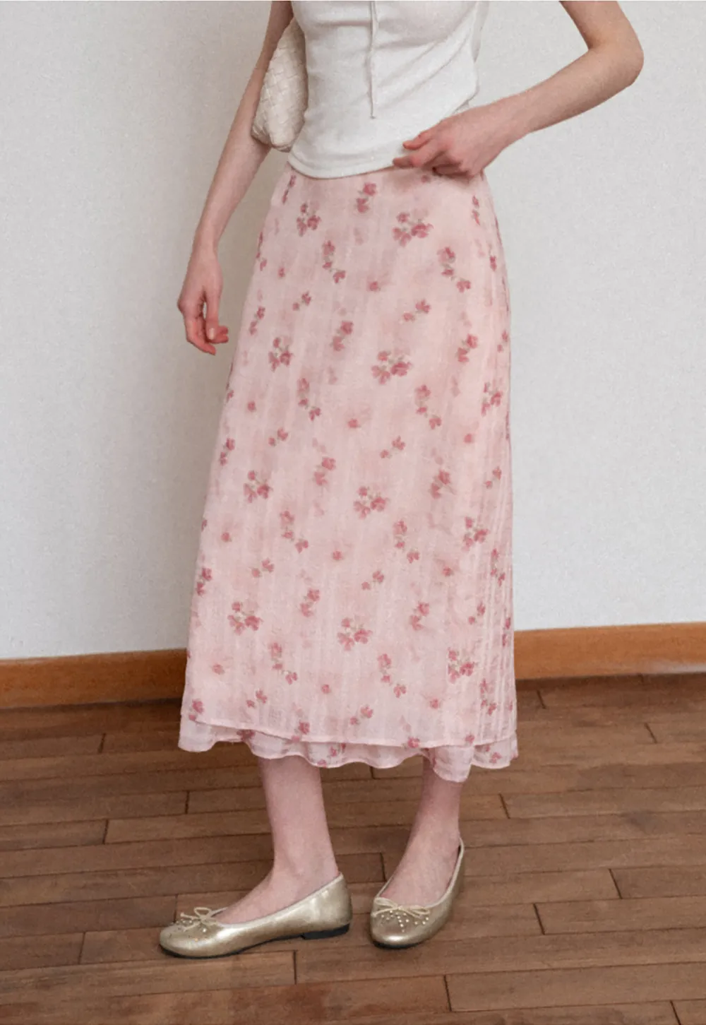 Floral Print Lightweight Flowy Midi Skirt