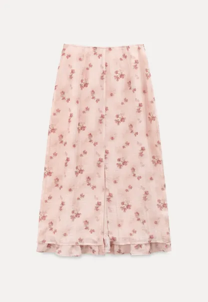 Floral Print Lightweight Flowy Midi Skirt