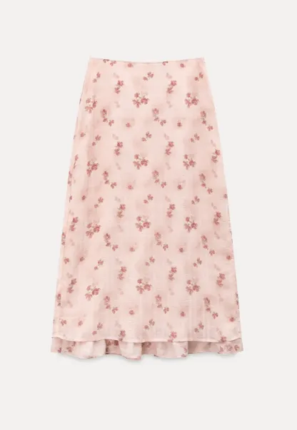 Floral Print Lightweight Flowy Midi Skirt