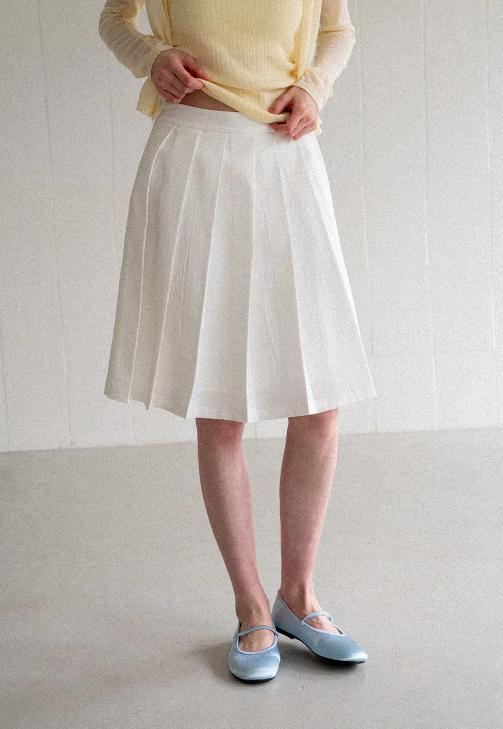 Pleated A Line Midi Skirt