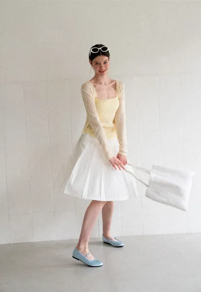 Pleated A Line Midi Skirt