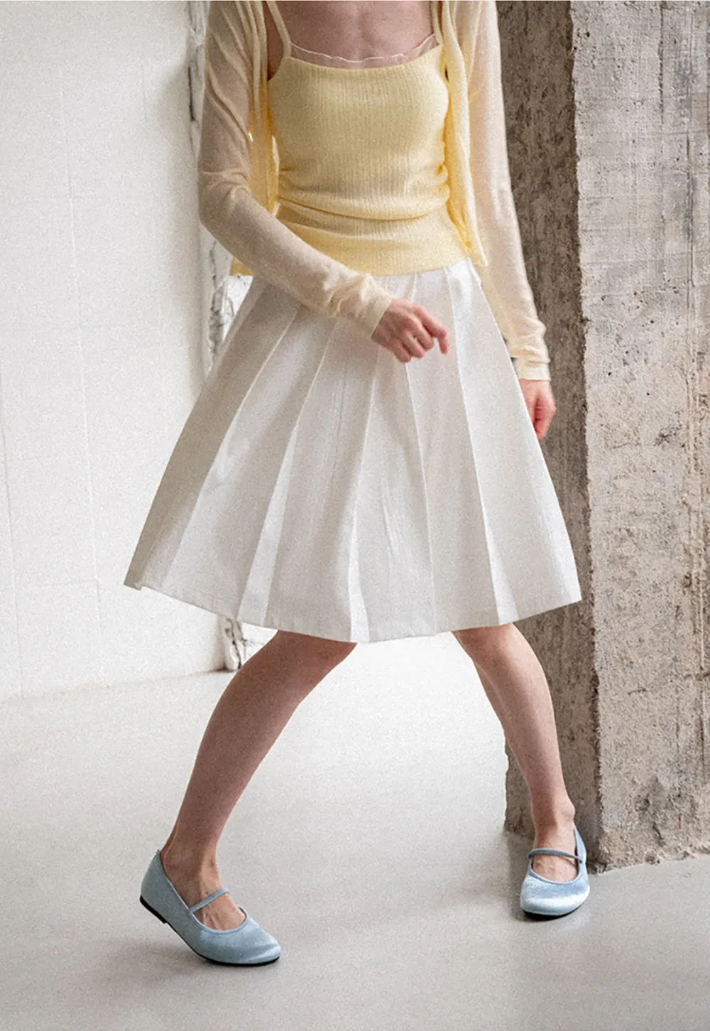 Pleated A Line Midi Skirt
