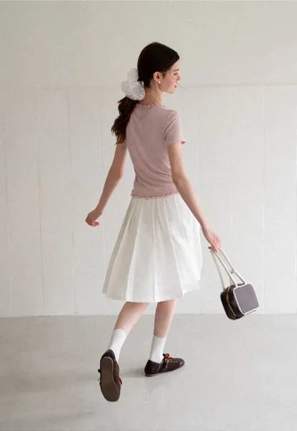 Pleated A Line Midi Skirt