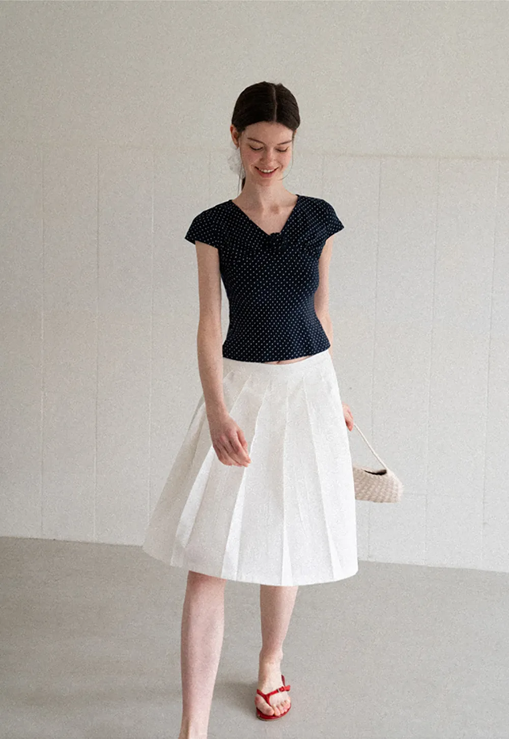Pleated A Line Midi Skirt
