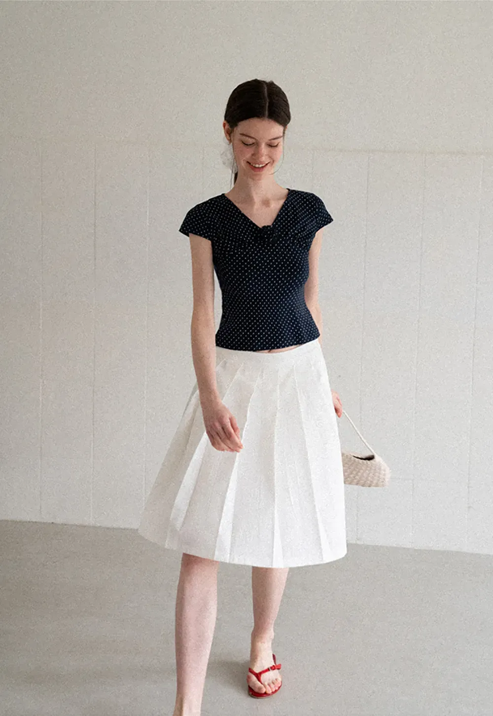 Pleated A Line Midi Skirt