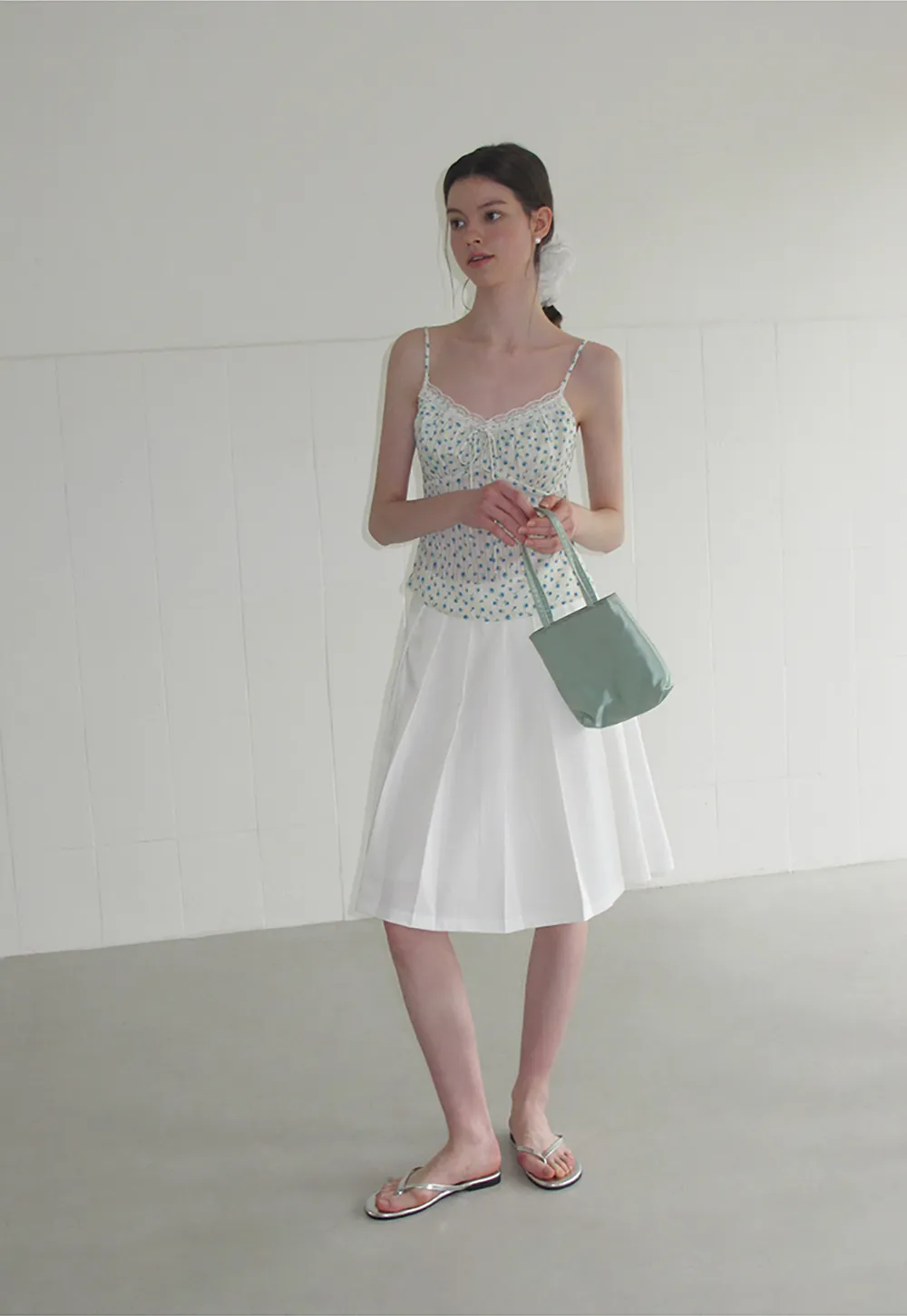 Pleated A Line Midi Skirt