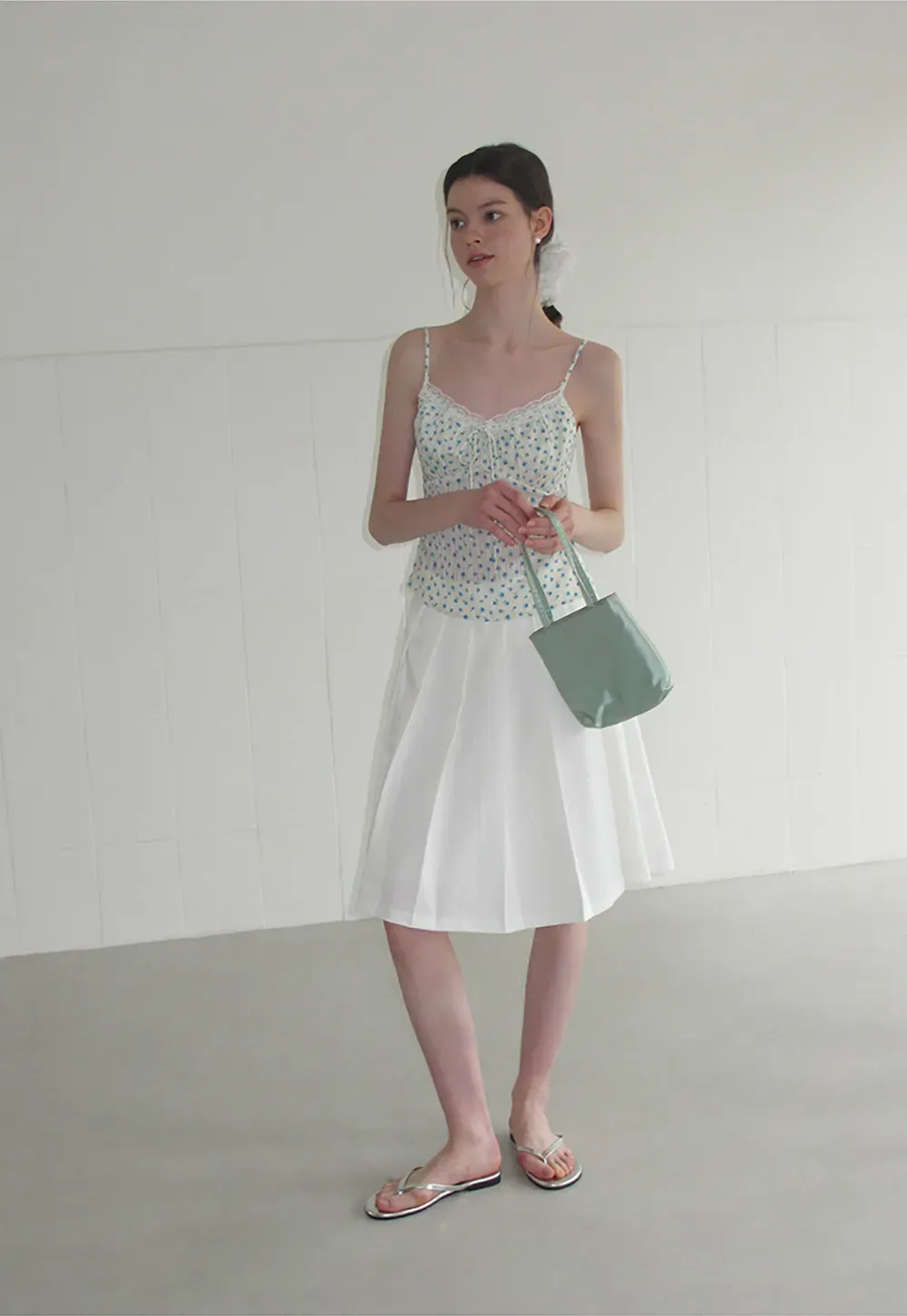 Pleated A Line Midi Skirt