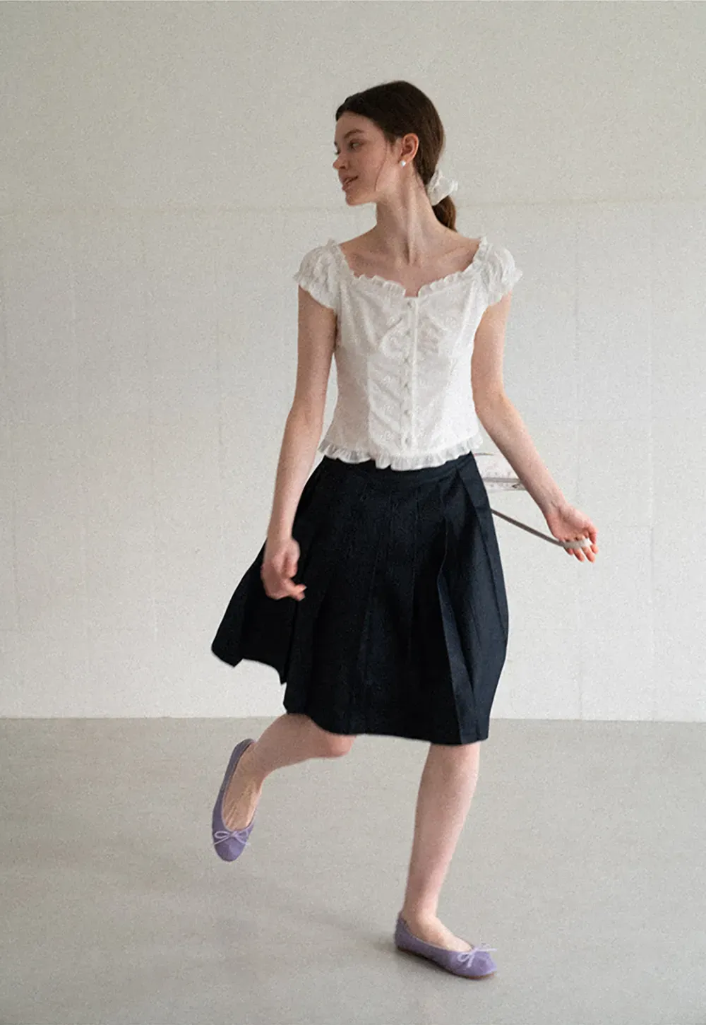 Pleated A Line Midi Skirt