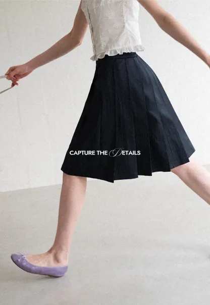 Pleated A Line Midi Skirt