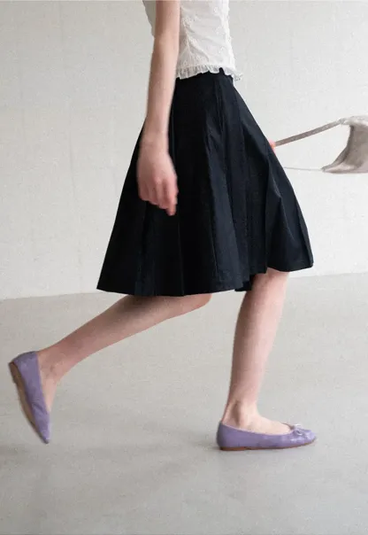 Pleated A Line Midi Skirt