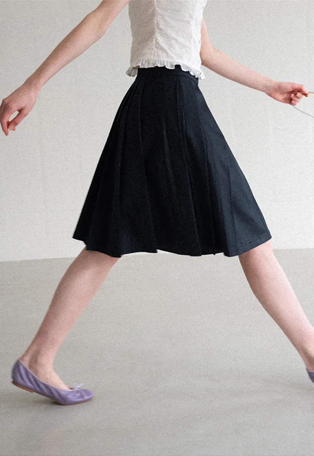 Pleated A Line Midi Skirt