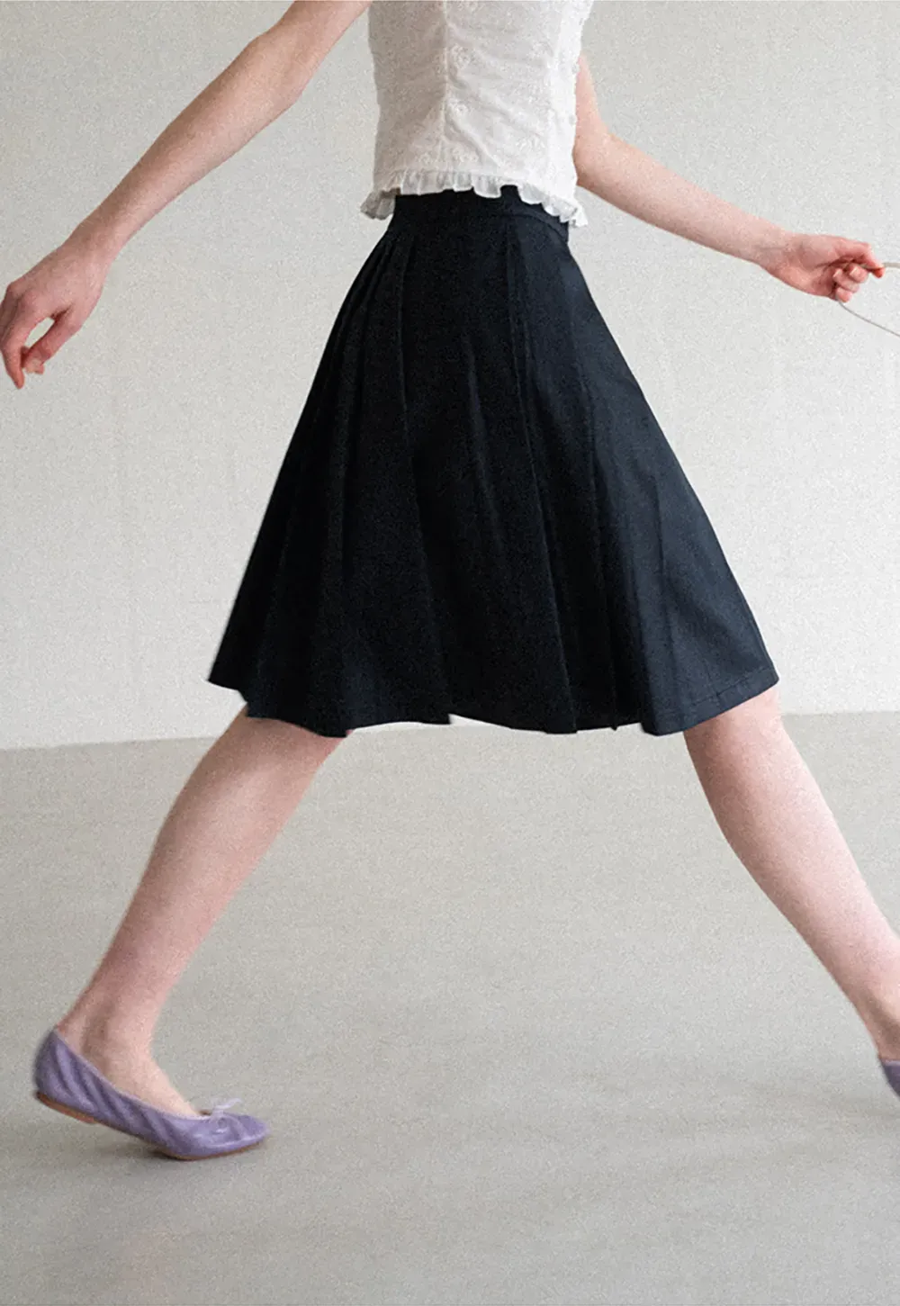 Pleated A Line Midi Skirt
