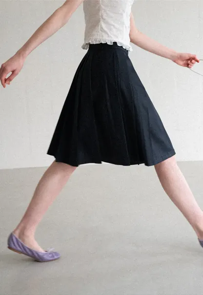 Pleated A Line Midi Skirt
