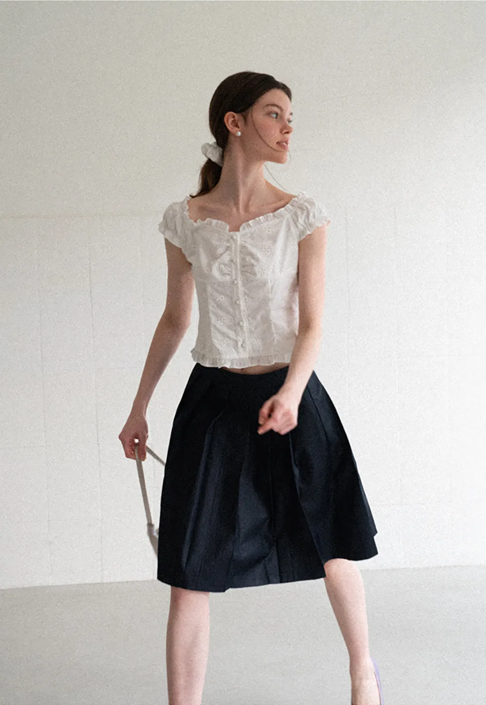 Pleated A Line Midi Skirt