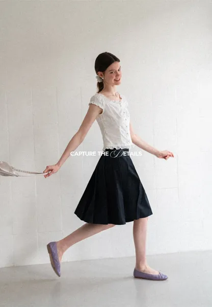 Pleated A Line Midi Skirt