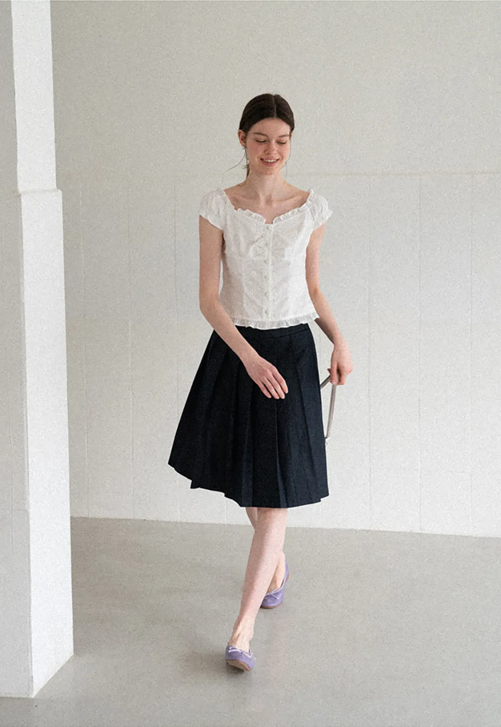 Pleated A Line Midi Skirt