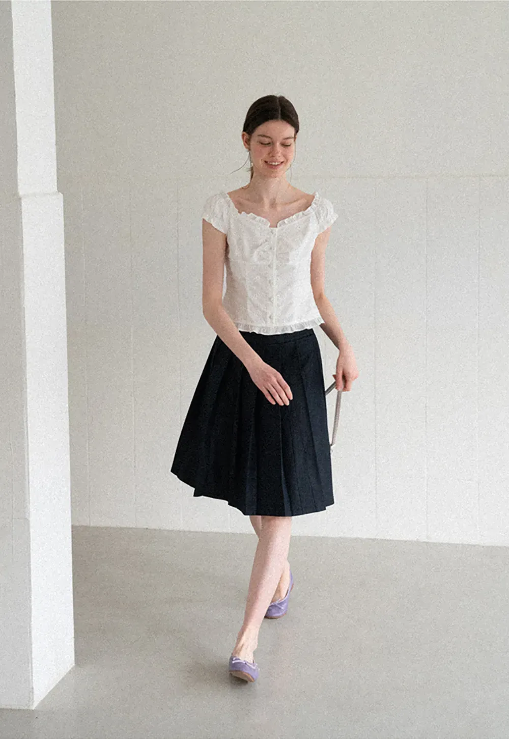 Pleated A Line Midi Skirt