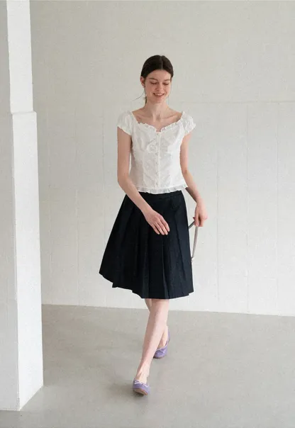 Pleated A Line Midi Skirt