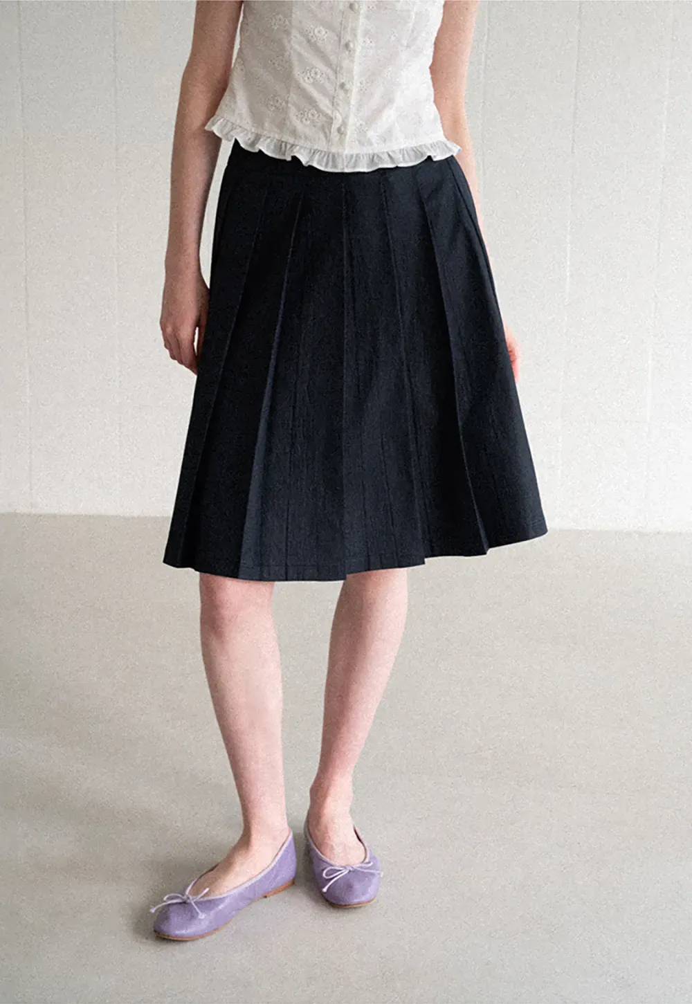 Pleated A Line Midi Skirt