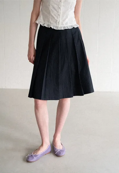 Pleated A Line Midi Skirt