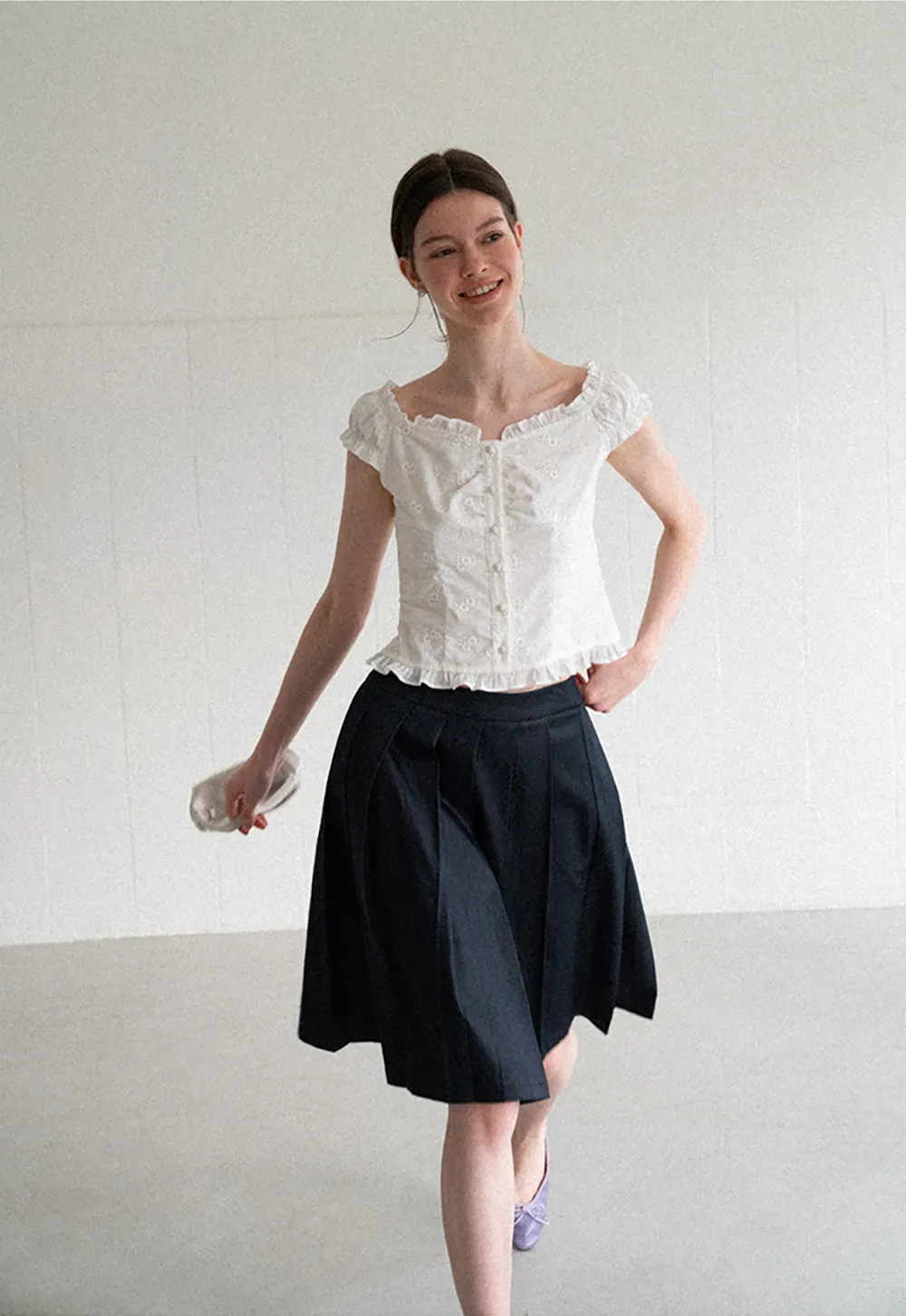 Pleated A Line Midi Skirt
