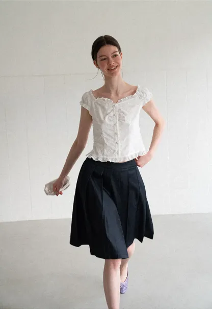 Pleated A Line Midi Skirt