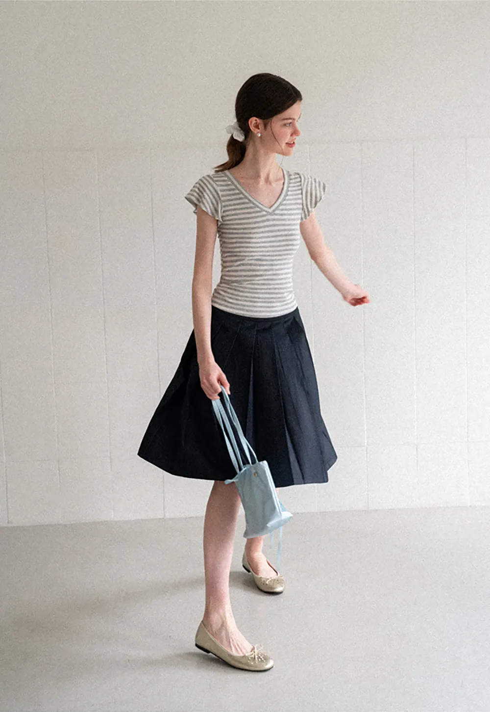 Pleated A Line Midi Skirt