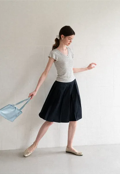 Pleated A Line Midi Skirt