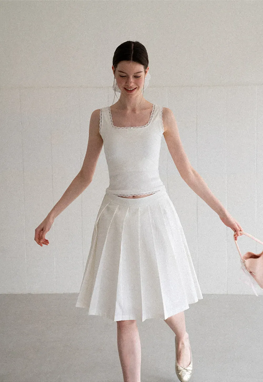 Pleated A Line Midi Skirt