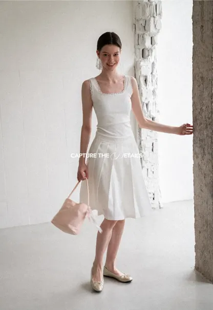 Pleated A Line Midi Skirt