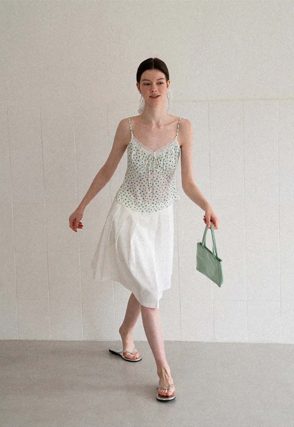 Pleated A Line Midi Skirt