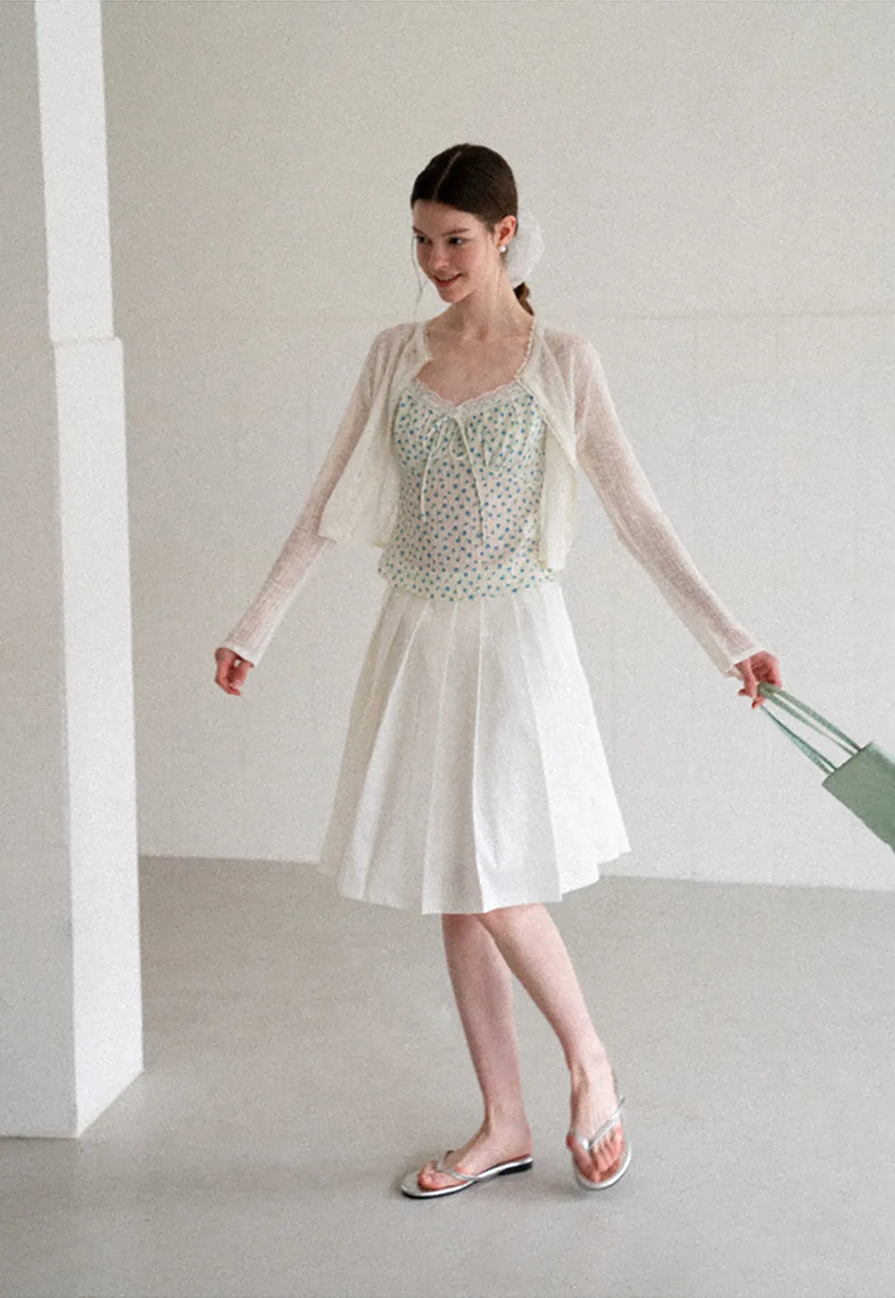 Pleated A Line Midi Skirt