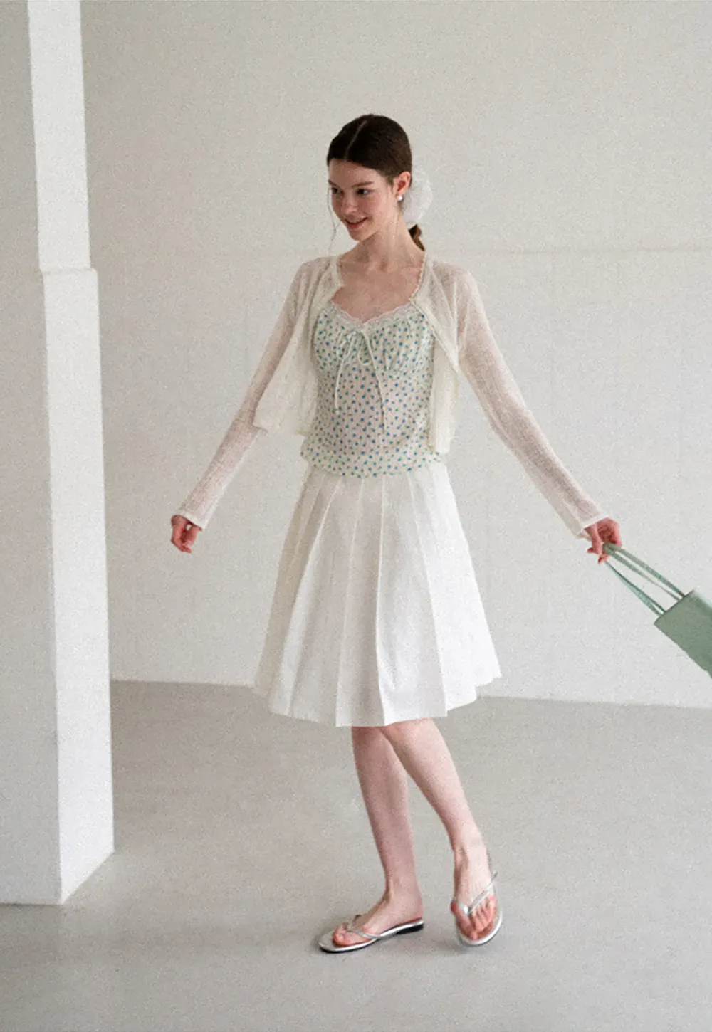 Pleated A Line Midi Skirt