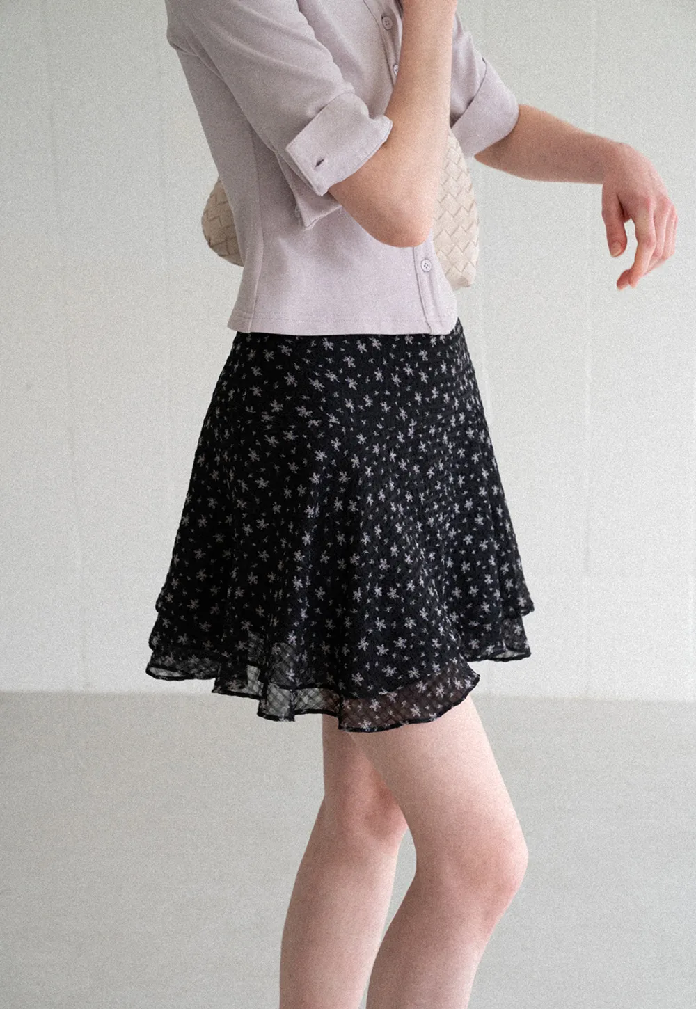 Floral Print Layered A Line Skirt