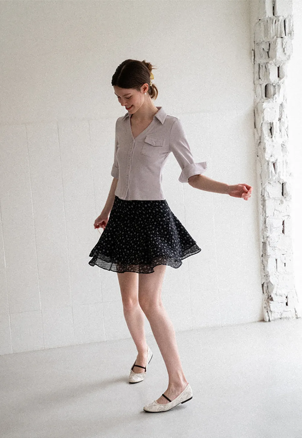 Floral Print Layered A Line Skirt